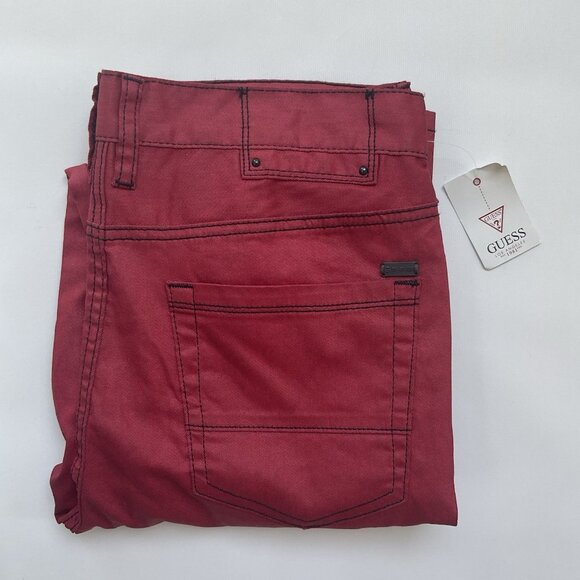 G By Guess Men’s Moto Zip Modern Skinny Jeans In Red Coated Paneled Knee Size 31 - Picture 1 of 13